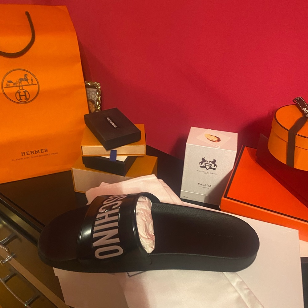 Moschino Black Slides with Bold Logo
